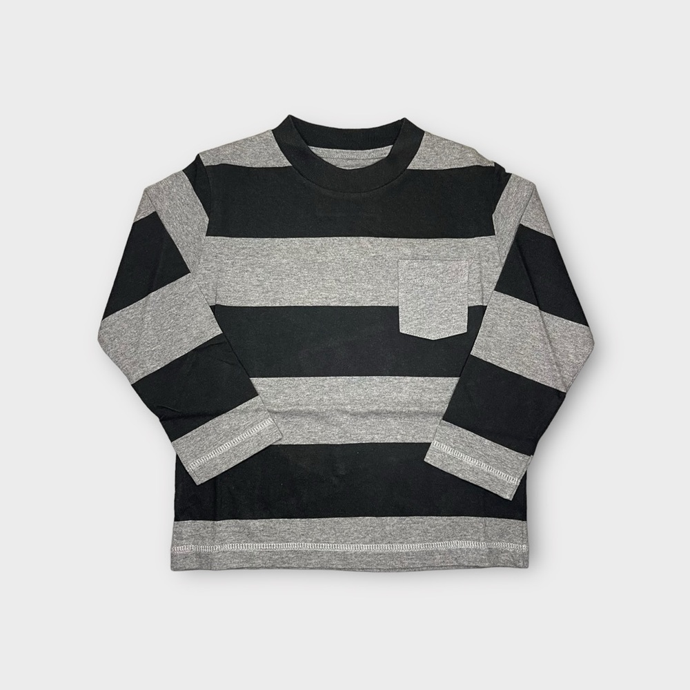 Mini Boden Rugby Stripe Long Sleeve Pocket Shirt